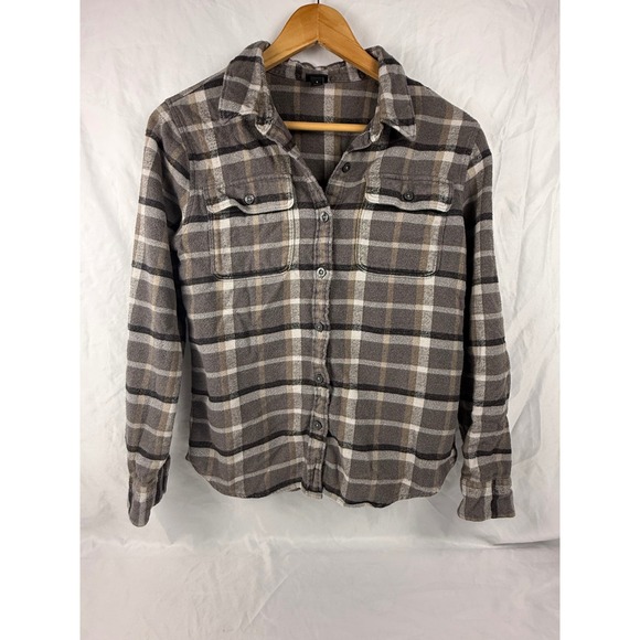 Patagonia Tops - Patagonia Womens Organic Cotton Flannel Shirt Grey Tan Plaid Button Down S
